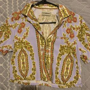 Vintage Cropped Button Up Collared Shirt